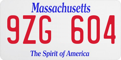 MA license plate 9ZG604