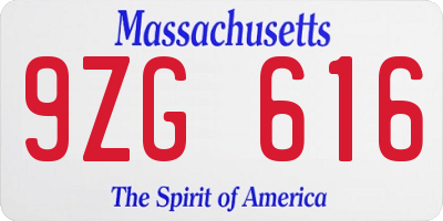 MA license plate 9ZG616