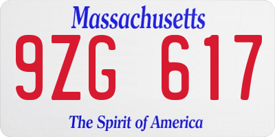 MA license plate 9ZG617