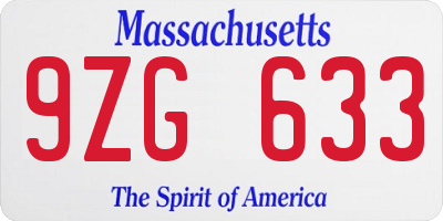 MA license plate 9ZG633