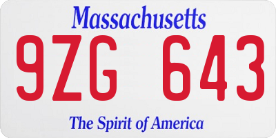 MA license plate 9ZG643
