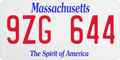 MA license plate 9ZG644