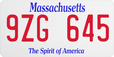MA license plate 9ZG645