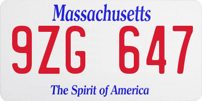 MA license plate 9ZG647