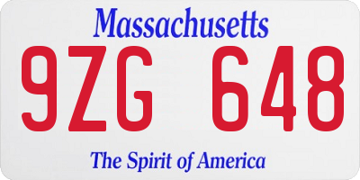 MA license plate 9ZG648