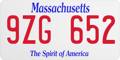 MA license plate 9ZG652