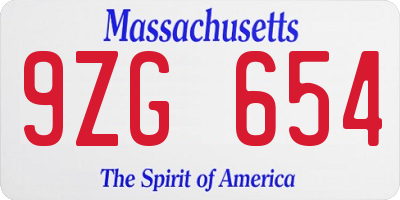 MA license plate 9ZG654