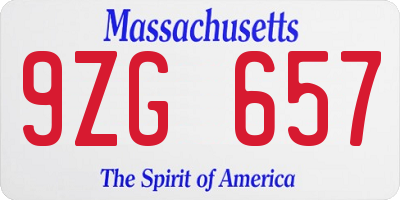 MA license plate 9ZG657