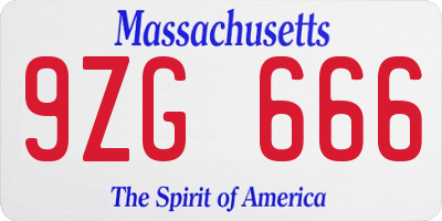 MA license plate 9ZG666