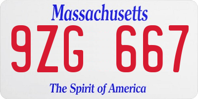 MA license plate 9ZG667