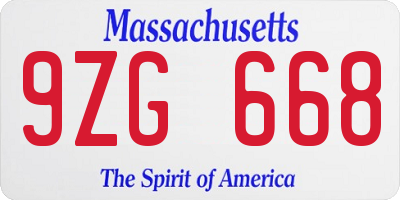 MA license plate 9ZG668