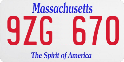 MA license plate 9ZG670