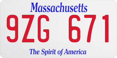 MA license plate 9ZG671