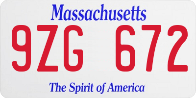 MA license plate 9ZG672