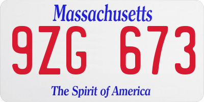 MA license plate 9ZG673