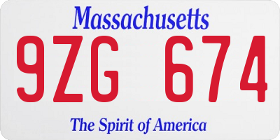 MA license plate 9ZG674