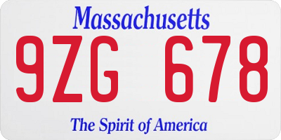 MA license plate 9ZG678