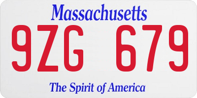 MA license plate 9ZG679