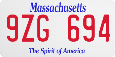 MA license plate 9ZG694