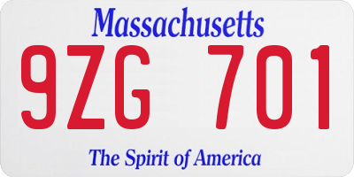 MA license plate 9ZG701