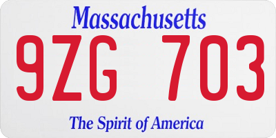 MA license plate 9ZG703