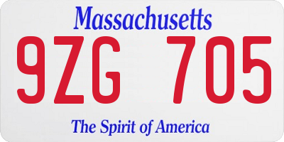 MA license plate 9ZG705