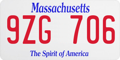 MA license plate 9ZG706