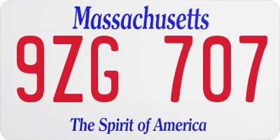 MA license plate 9ZG707