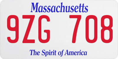 MA license plate 9ZG708