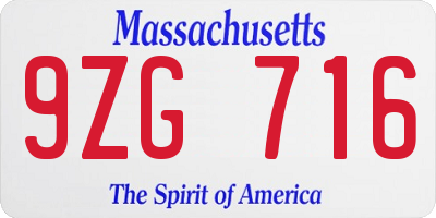 MA license plate 9ZG716