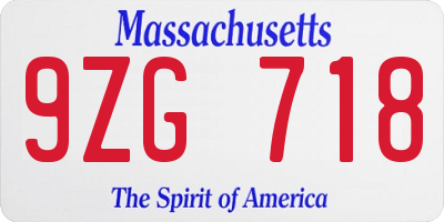 MA license plate 9ZG718