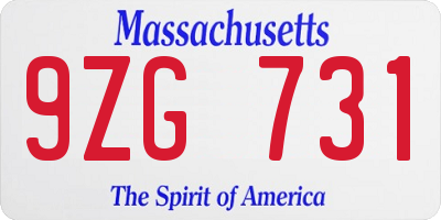 MA license plate 9ZG731