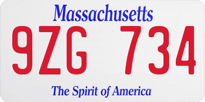 MA license plate 9ZG734