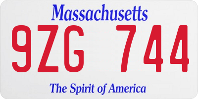 MA license plate 9ZG744