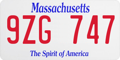 MA license plate 9ZG747