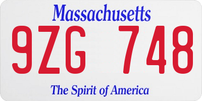 MA license plate 9ZG748