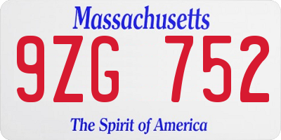 MA license plate 9ZG752