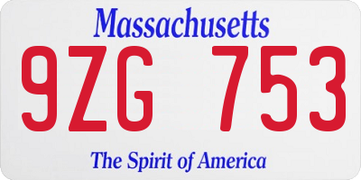 MA license plate 9ZG753