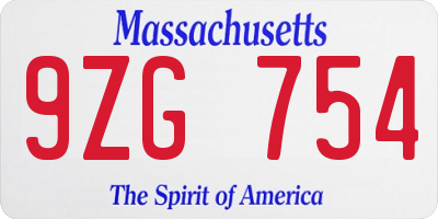 MA license plate 9ZG754