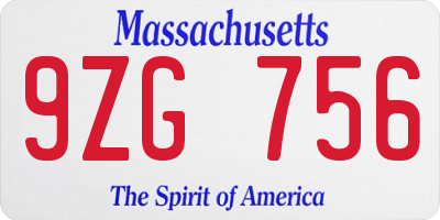 MA license plate 9ZG756