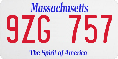 MA license plate 9ZG757