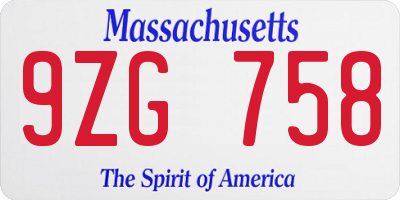 MA license plate 9ZG758