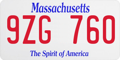 MA license plate 9ZG760