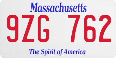 MA license plate 9ZG762