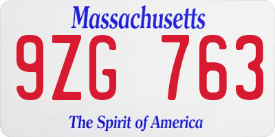MA license plate 9ZG763