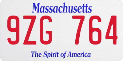 MA license plate 9ZG764