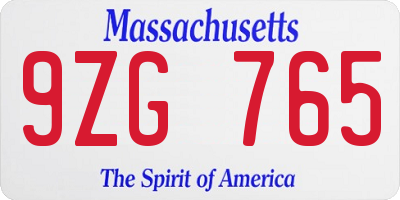 MA license plate 9ZG765