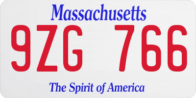 MA license plate 9ZG766