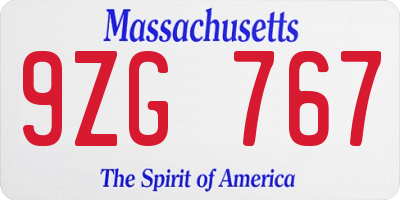 MA license plate 9ZG767