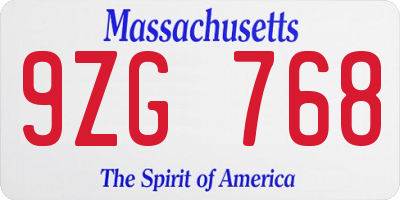 MA license plate 9ZG768